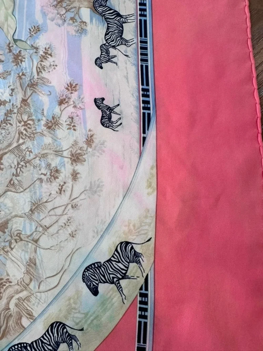 Hermes Silk Scarf Pink White Hand Rolled Made in France